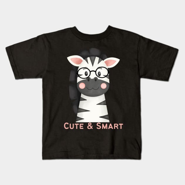 Cute and Smart Cookie Sweet little zebra in glasses cute bright kids and animals Kids T-Shirt by BoogieCreates